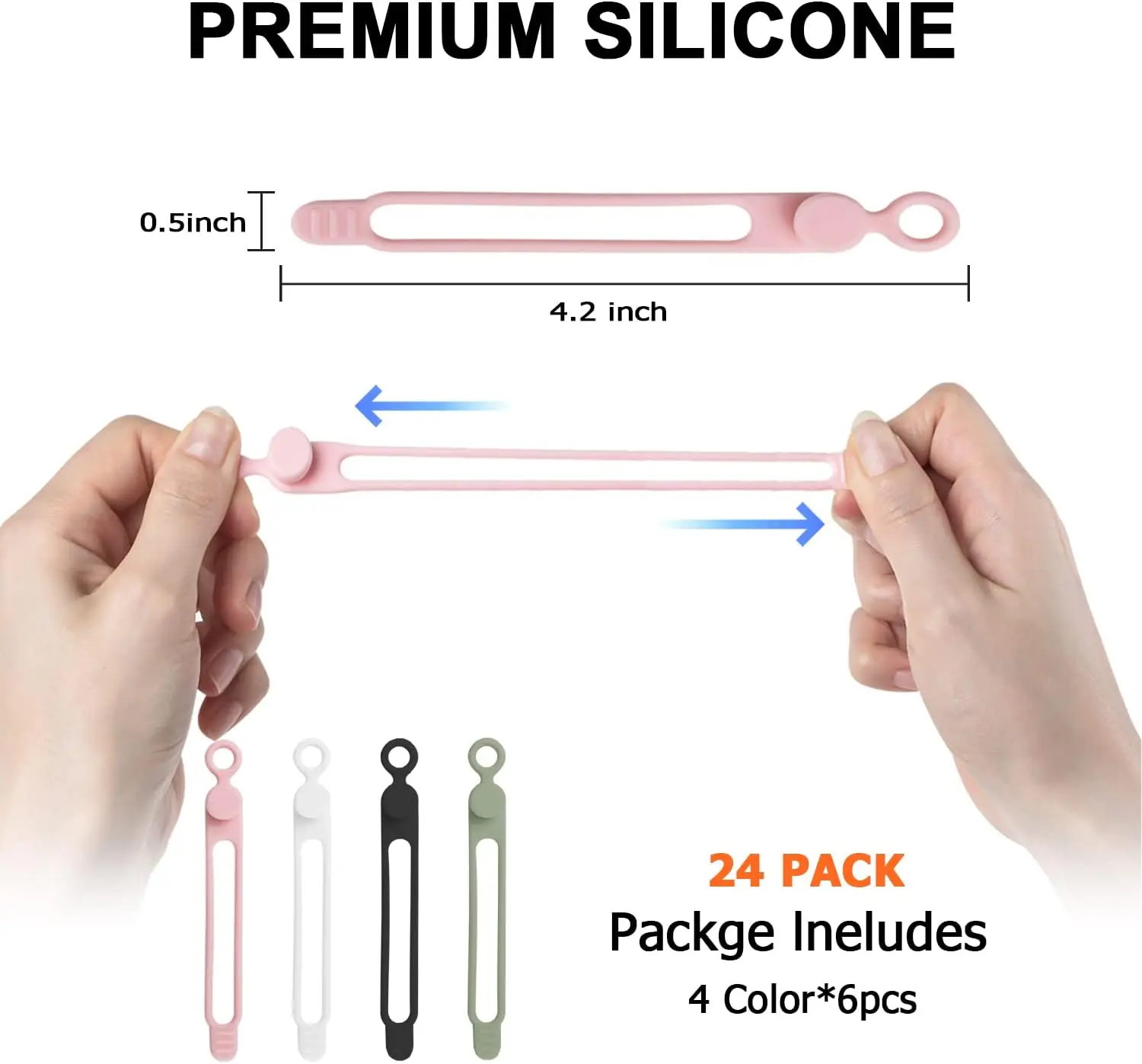16Pcs Silicone Cable Straps Cord Organizer for Bundling Earphone, Phone Charger, Computer Cords, Reusable Cable Ties (4 Colors)