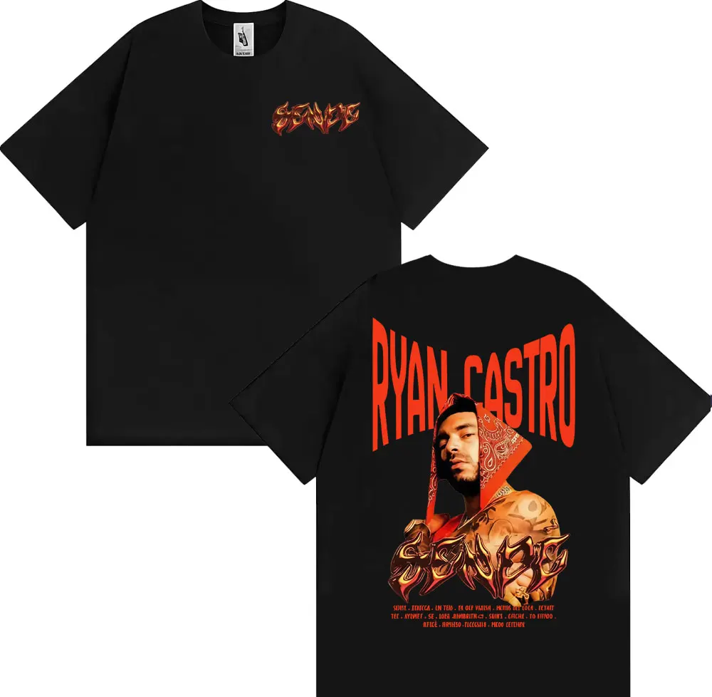 مغني الراب ريان كاسترو ألبوم جولة الجرافيك تي شيرت الرجال النساء موضة الهيب هوب خمر تي شيرت القطن عادية تي شيرتات قصيرة الاكمام بلايز #1