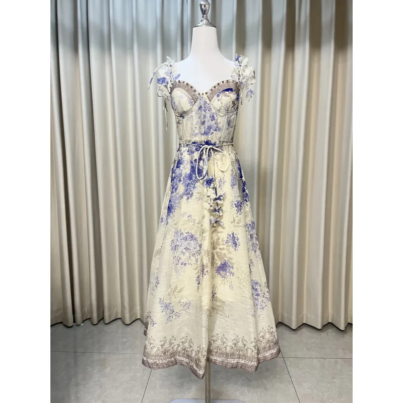 

Women's Dress Floral Linen Elegant Long Dresses Casual Vacation Beach Party Dresses Woman Clothing Summer Skirts for Women 2025