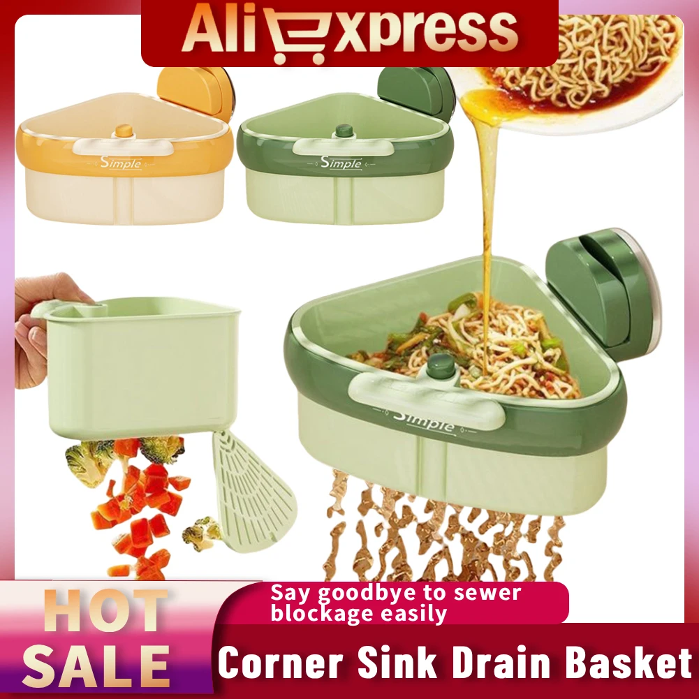 

Suction Cup Kitchen Corner Sink Basket with Drain Hole Sinks Trash Food Waste Catcher Press Automatic Dumping Sinks for Kitchen