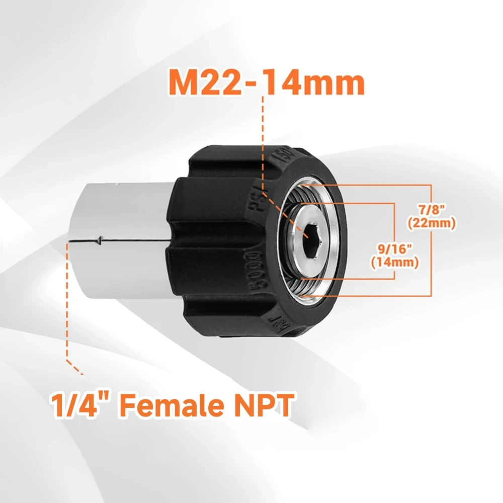 Imagem -02 - Adaptador de Lavadora de Pressão de Rosca Fêmea para Npt Fêmea Mangueiras M22 14 mm 5000 Psi Aço Inoxidável