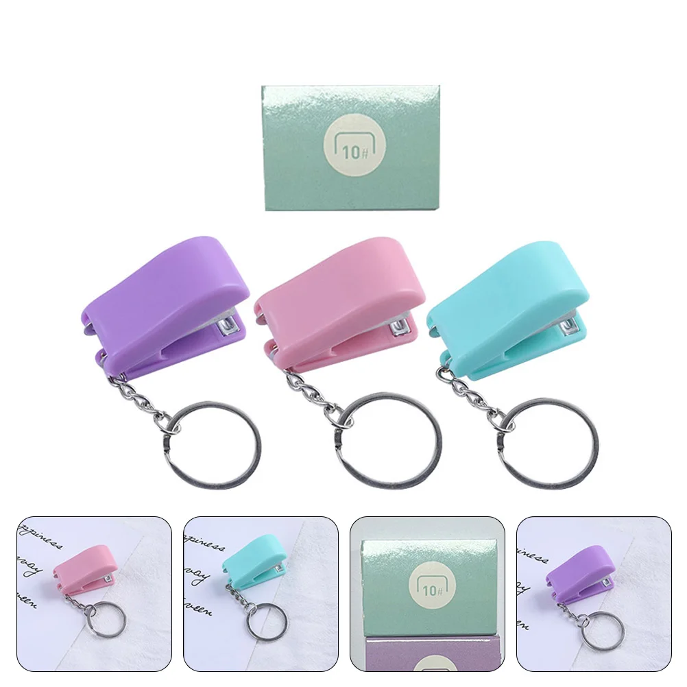 Mini Stapler Keychain Office Supplies Portable Key Small Colorful Exquisite Stapler Pendant Lasting High Durability