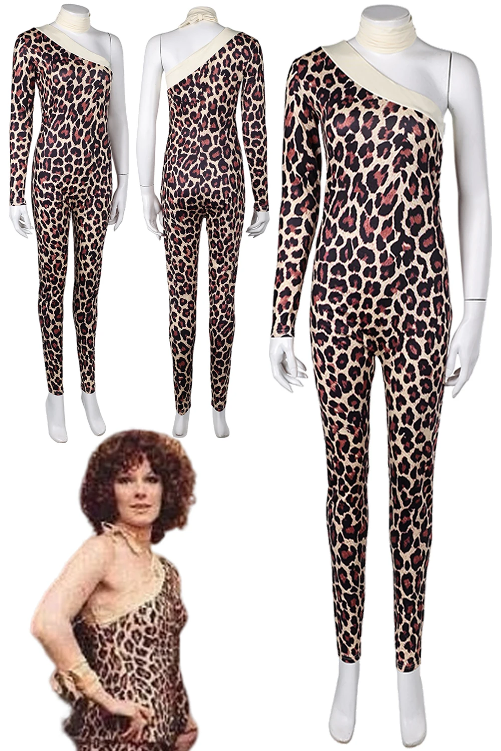 Fancy Anni Frid Cosplay Sexy Retro Leopard Printed Jumpsuit Clothing  For Women ABBA Costume Disguise Adult Woman Outfits