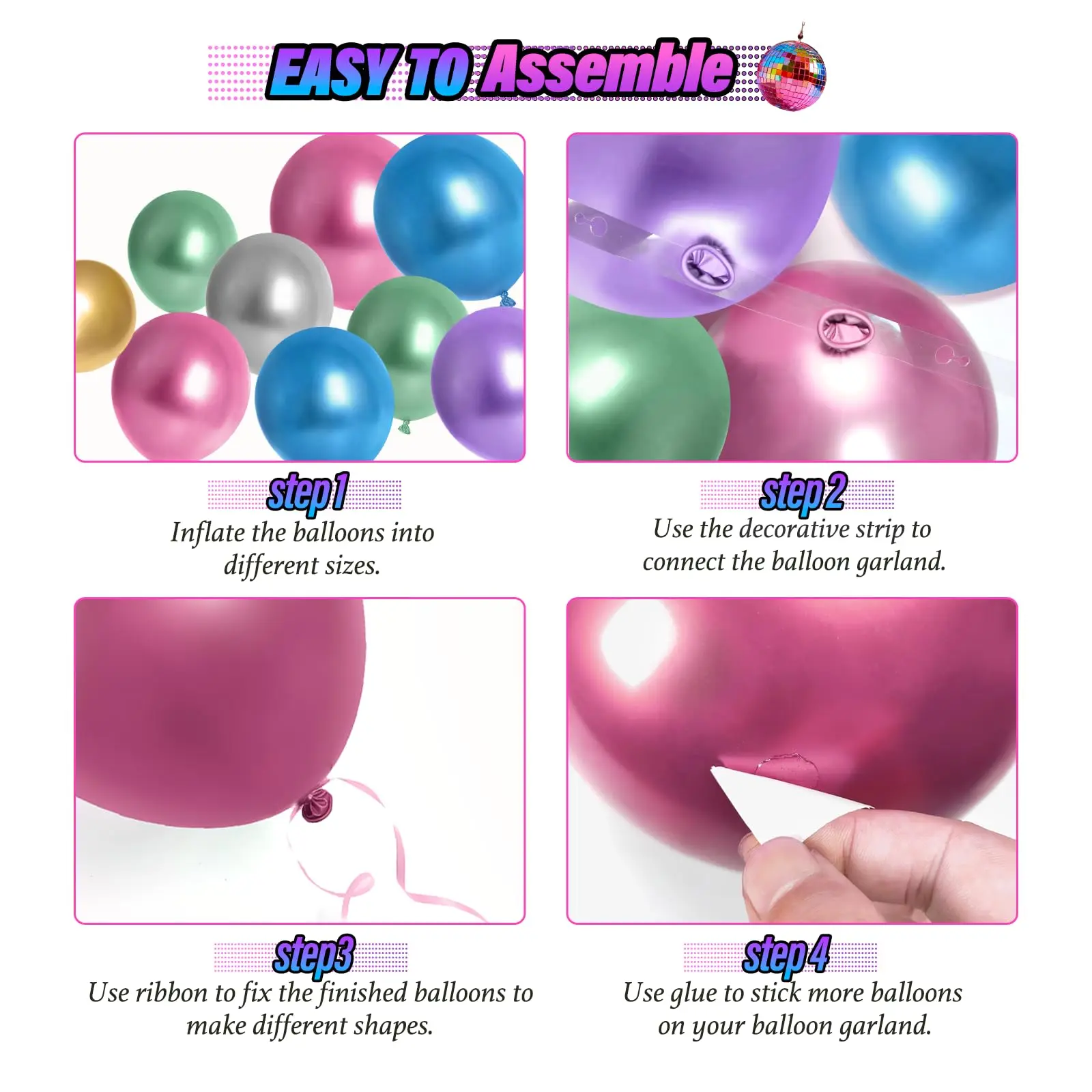 134pcs Disco Party Balloons Arch Kit Disco Ball Silver Blue Hot Pink Gold Starburst Balloons for Birthday 70S 80S 90S Decoration