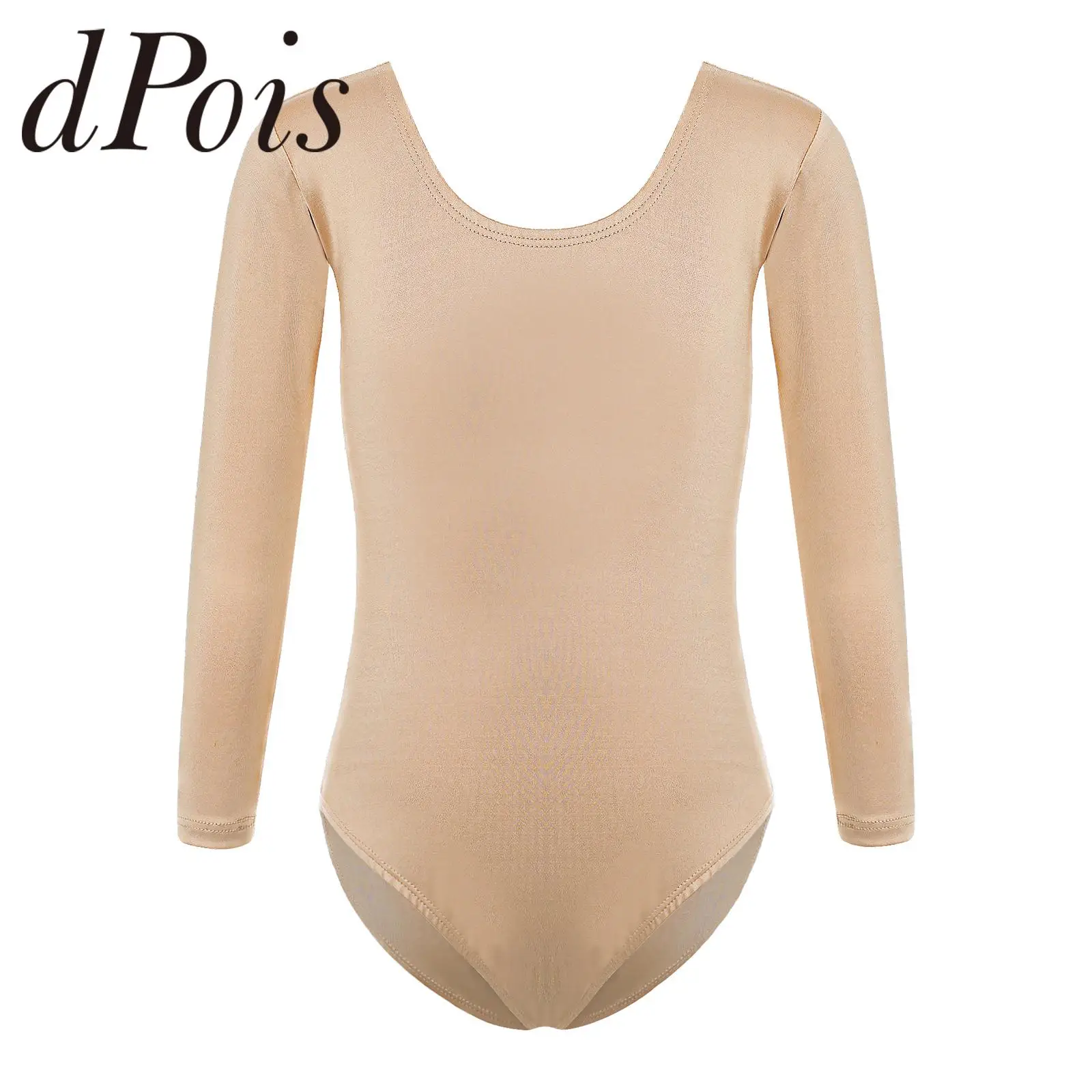 Nude Kids Gymnastics Jumpsuit for Girls Ballet Dance Leotards Training Costume Children Long Sleeve Leotard Solid Color Bodysuit