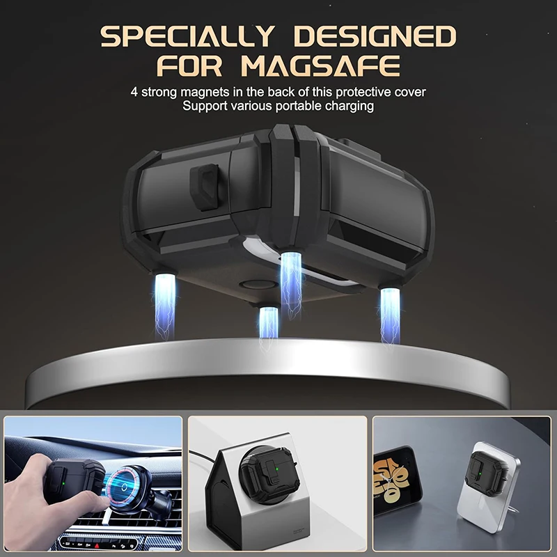 Magnetische Draadloos Opladen Oortelefoon Met Telefoon Houder Case Voor Airpods 4 2024 Schakelaar Slot Hoofdtelefoon Cover Voor Airpods Pro 2 3