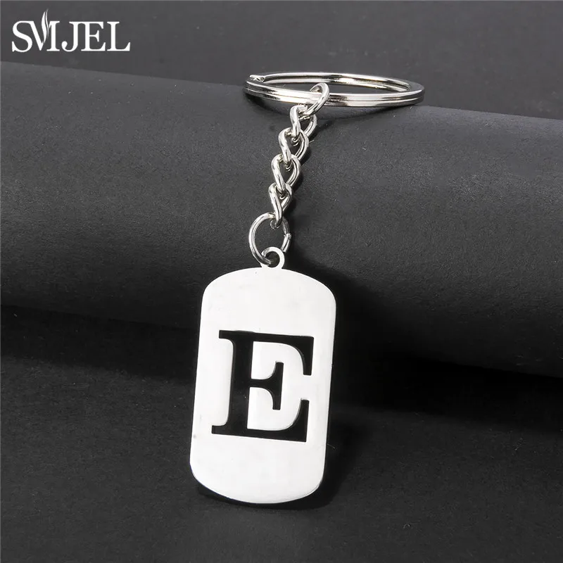 Cool Stainless Steel A-Z Letters Keychain Men Wallet Charms 26 Initials Alphabet Pendant Key Chain Ring Party Jewelry Gift