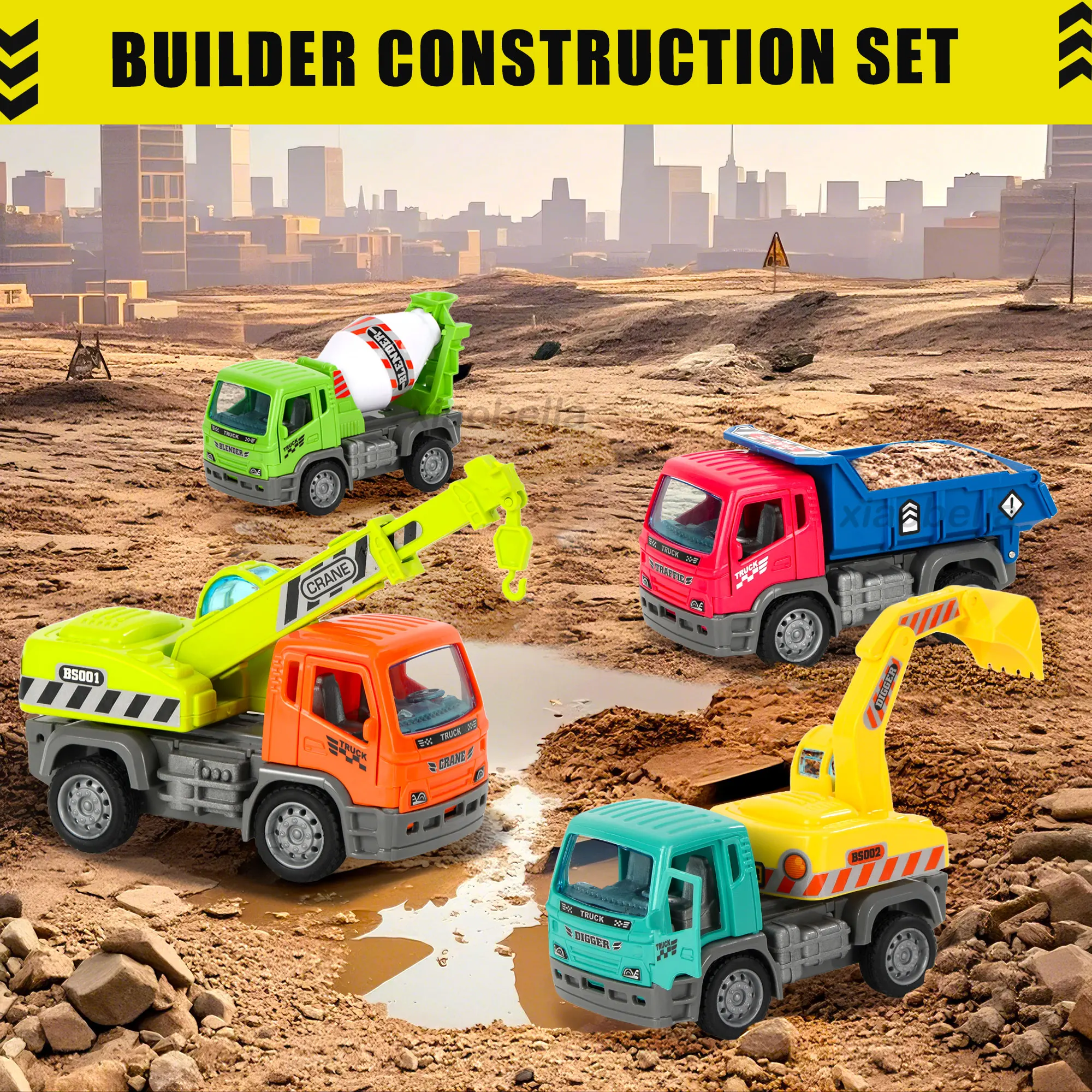 6pcs City Truck Toy Pull Back Construction Vehicles Cartoon Engineering Vehicle Car Toys For Kids Party Favors Birthday Gifts