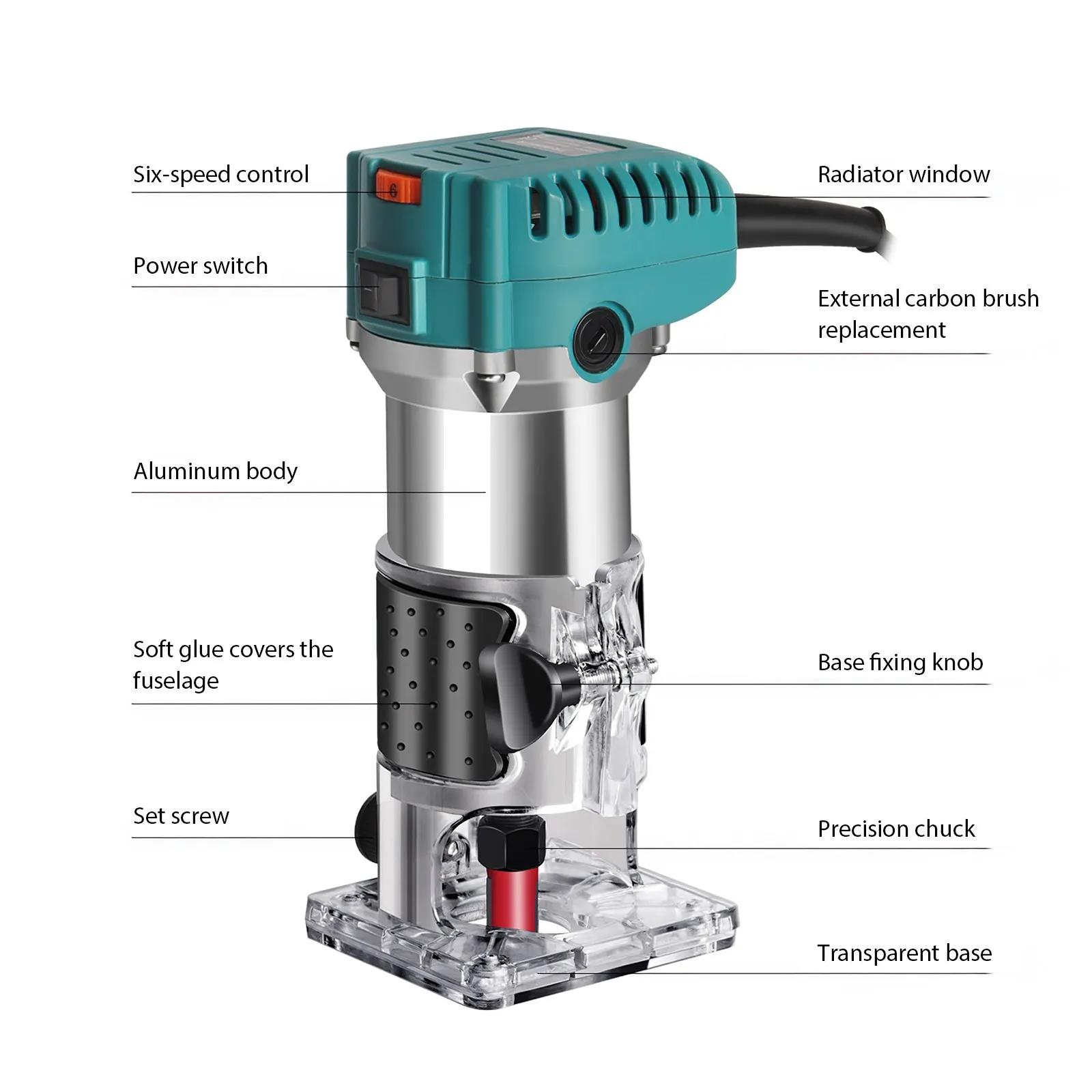 Elektrische Holzfräse 2000W 30000RPM Elektrischer Trimmer Holzbearbeitungs-Fräs-, Gravur-, Schlitz- und Trimmgerät Schnitzfräswerkzeug – Detail 3