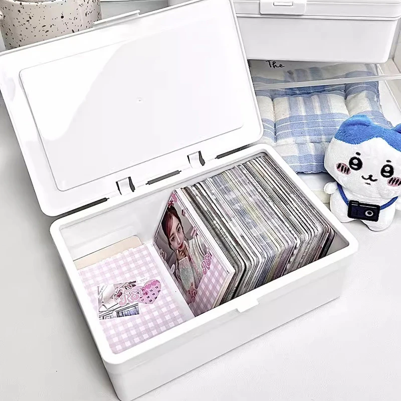 

White Plastic Card Storage Box Kpop Idol Small Holder Photocard Desktop Stationery Classification Organizer
