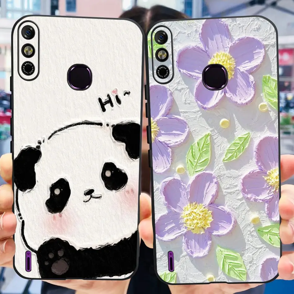 For Infinix Smart 4 4c X653 X653C Soft TPU Black Silicone Case For Infinix Smart4 Smart4C Cute Panda Cartoon Phone Cases