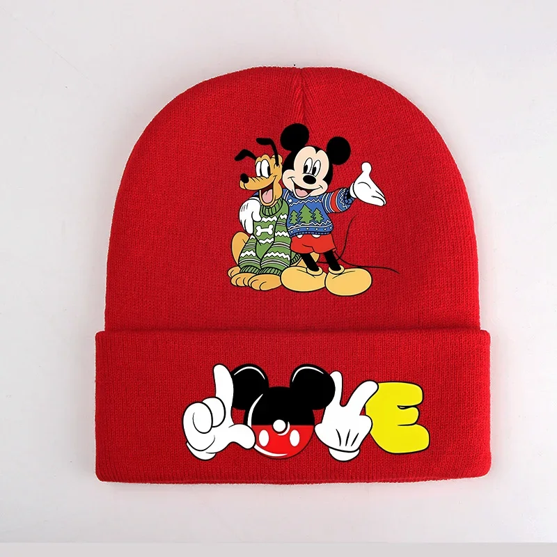 Disney Mickey Minnie Baby Knitted Hat Outdoor Riding Casual Brimless Beanie Kid Winter Warm Beanie Letter Wool Bonnet Infant Cap