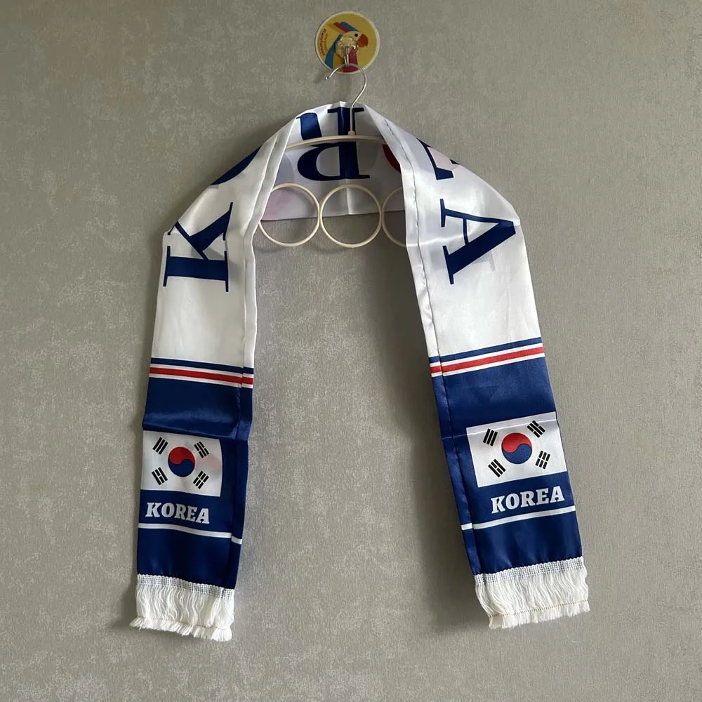 (SKY FLAG)South Korea Scarf 14x135cm Double-sided Satin South Korea Flag Scarf Tassels Suitable for Football cup, Sports, Events