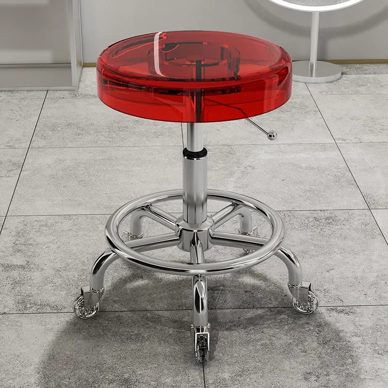 Taburete acrílico nórdico para peluquería, salón de belleza con ruedas para silla giratoria, manicura y barbería