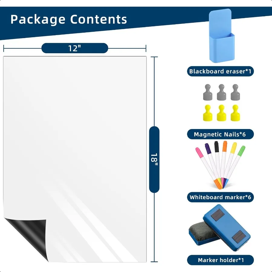 Tableau blanc magnétique effaçable à sec en papier 12 "x 18", tableau blanc pour réfrigérateur sur le mur pour organisateur et liste d'achat de réfrigérateur de cuisine