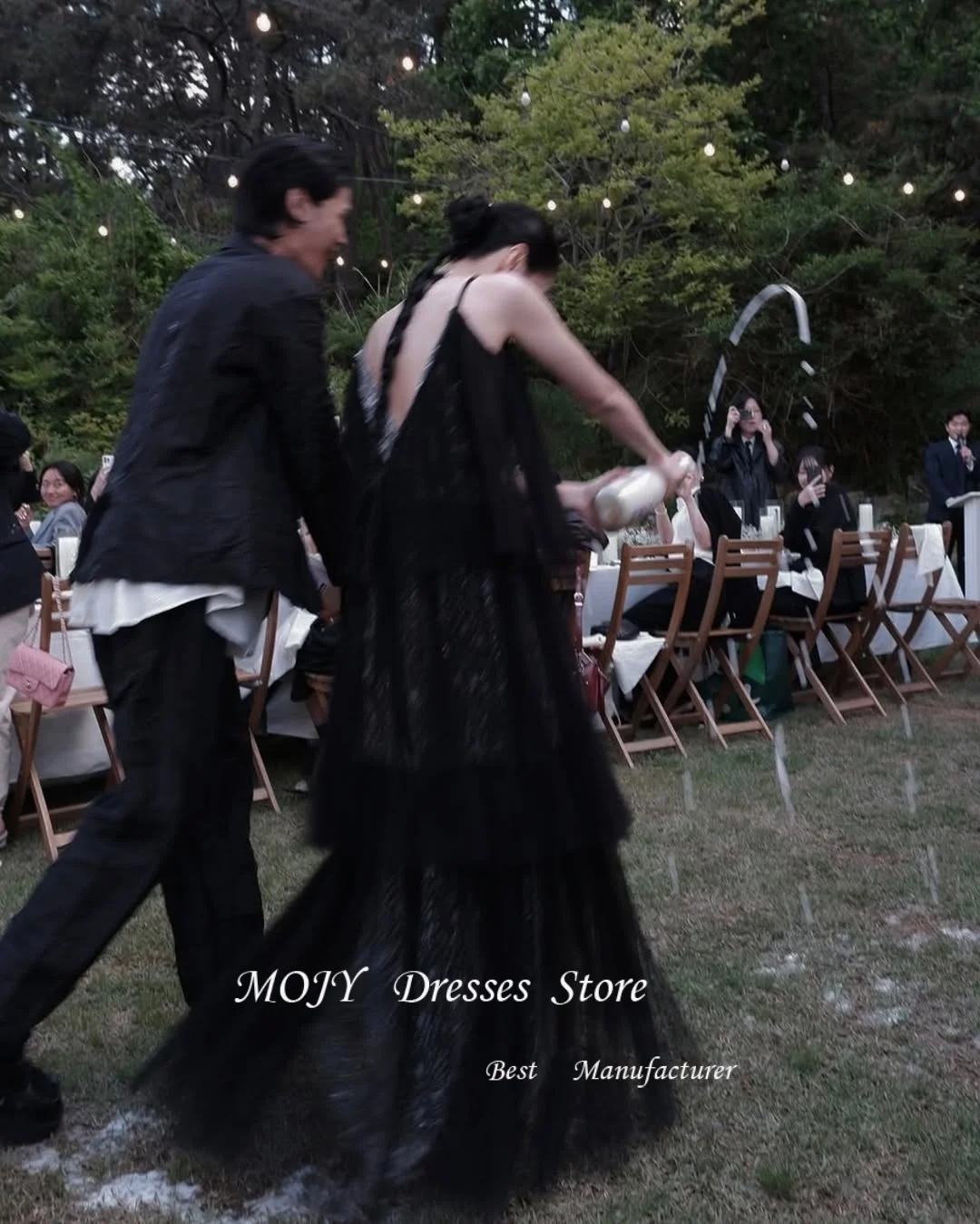 Mojy brokatowe czarne długie suknie wieczorowe wielowarstwowe koreańskie suknie ślubne bez rękawów sesja zdjęciowa formalne suknie balowe dostosowane