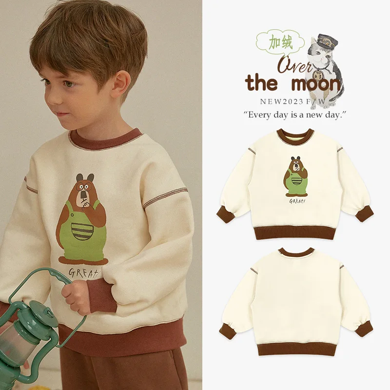 

Jenny&Dave Spot 23 Autumn/Winter New Children's Casual Top, Children's Cartoon Bear Letter Printing, Plush Sweater for Children