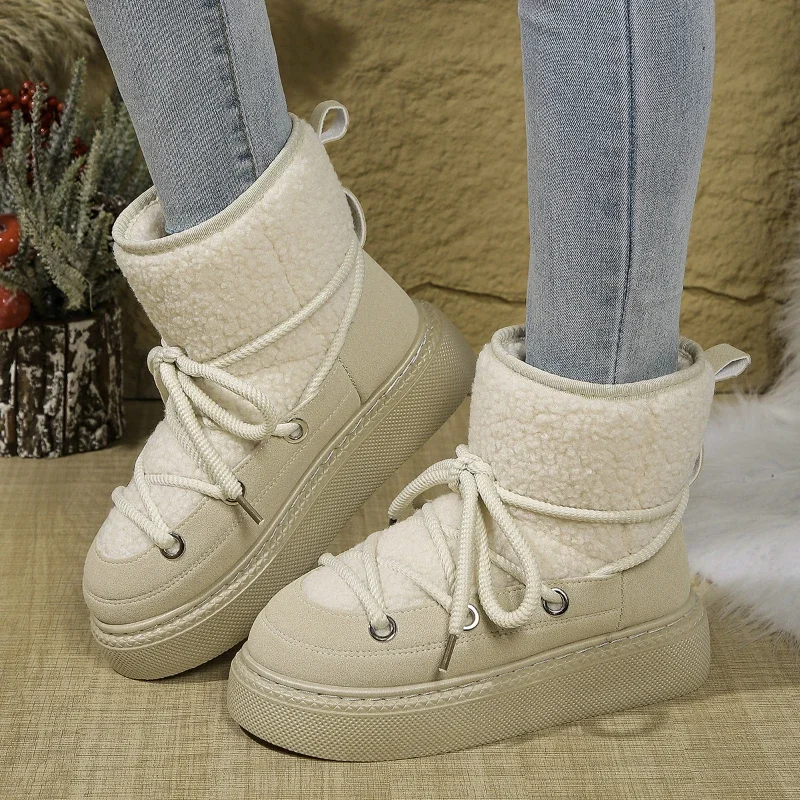 New Winter Casual Snow Boot Versatile Fashion Women Ankle Boot Warm Thick Bottom Women Shoe Anti Slip Height Increas Cotton Shoe