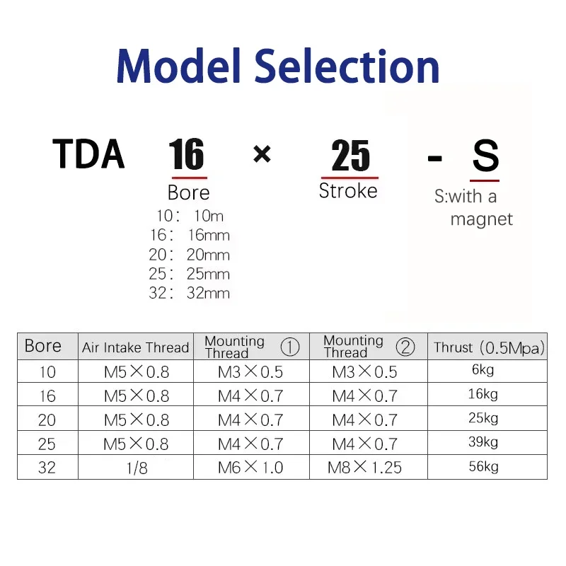 HLH TDA 10/16/20/25/32*10/20/30/40/50/60/70/80/100/175/200 High Quality TDA Dual Axis Pneumatic Cylinder Magnetic Type High Thru
