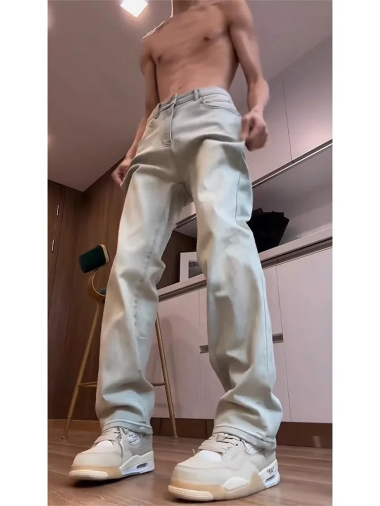 

Мужские джинсы прямого кроя цвета желтой грязи с высокой талией в американском уличном стиле, износостойкие, молодежные, модные, осенне-весенние