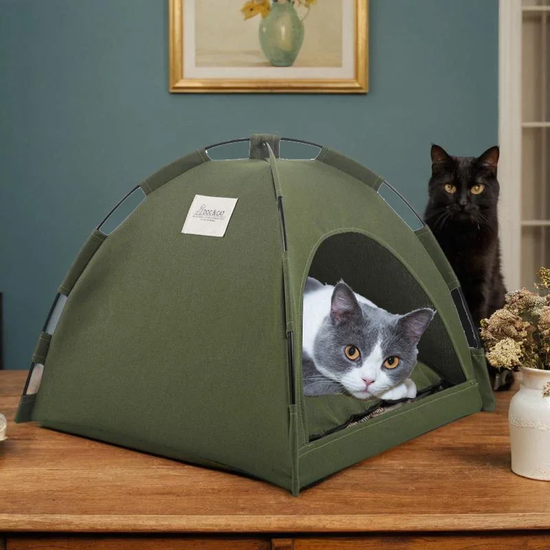 Pet Cat Tent Cave Hut Removable Canvas Semi-enclosed House Cats Sofa Basket Dog Cave Hut Sleeping Bed Room Decor Pet Supplies