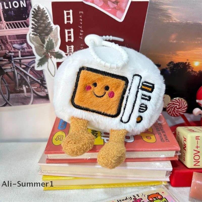 Lindo creativo simulación microondas muñecos de peluche juguetes llavero colgante niña niño mochila encanto bolsa adornos divertidos regalos de cumpleaños