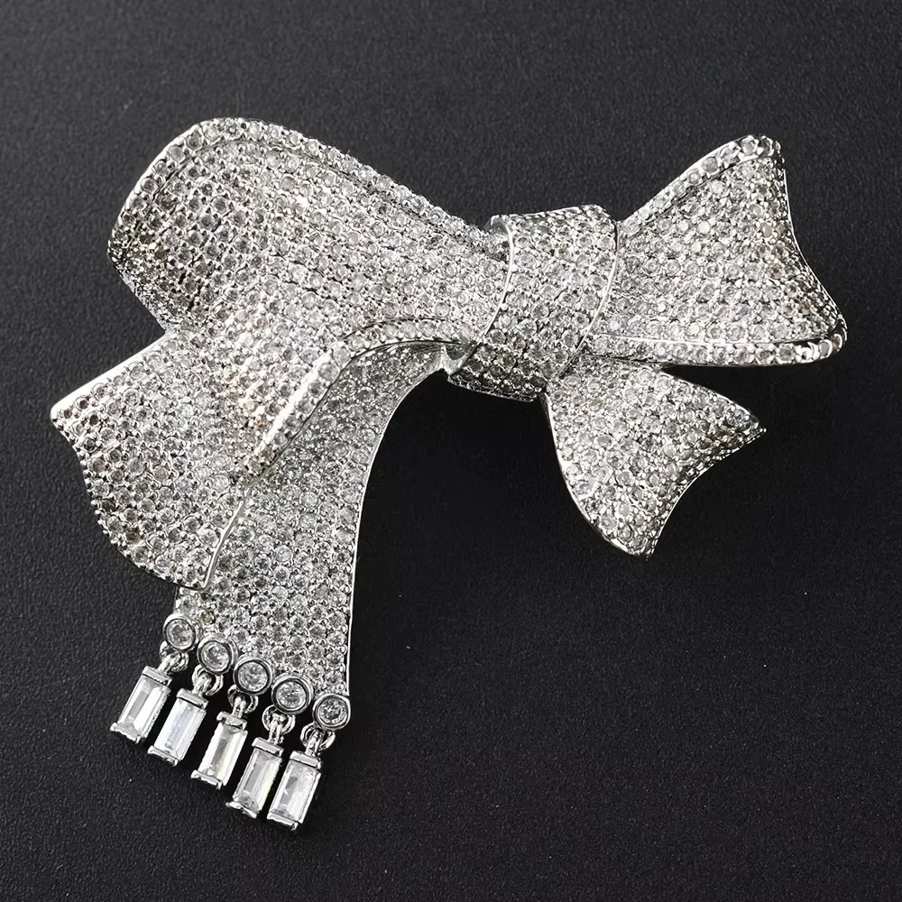 

1pc Cubic Zircon Micro pave bowknot Brooch 56x60mm golden plated