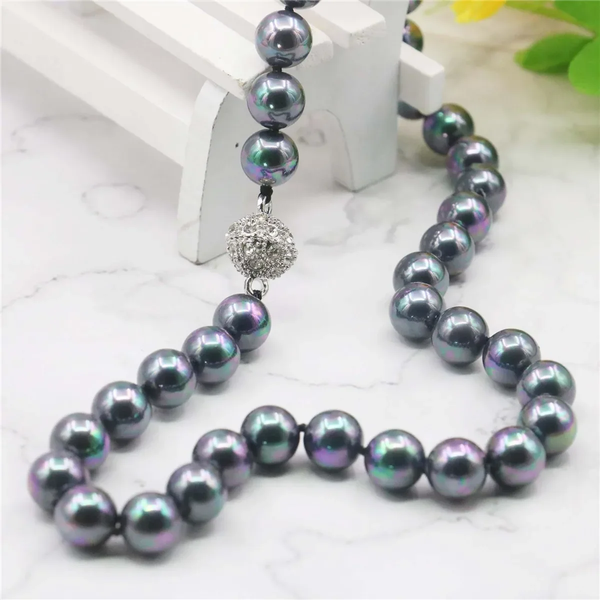 10mm Round Black South Sea Shell Pearl Necklace Rope Chain Beads DIY Fashion Jewelry Making Design Natural Stone Gift for Mother