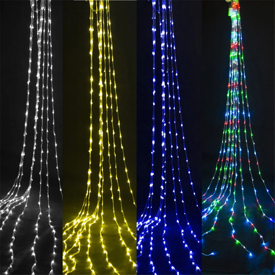 

3x3M/3x2M LED Flowing Water Waterfall Curtain Lights Garland Fairy String Lights Christmas Decorations for Home Indoor Outdoor