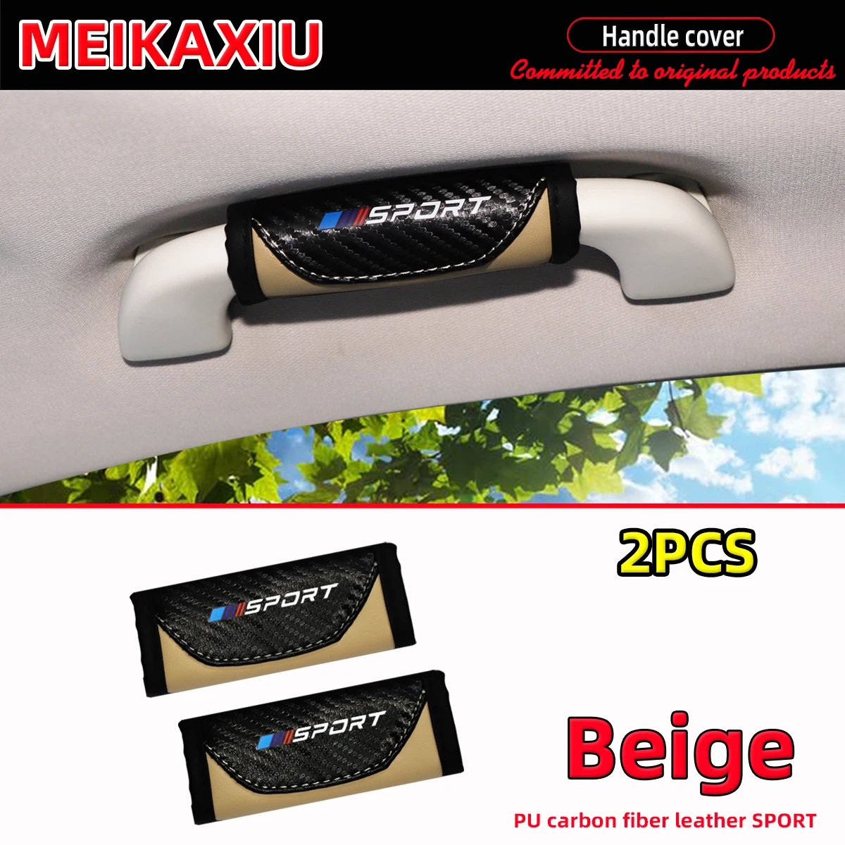 PU-Leder, Kohlefaser, Leder, bedruckt, „SPORT“, Auto-Innengriff, Schutzabdeckung, Griffabdeckung, Auto-Dekorationsartikel