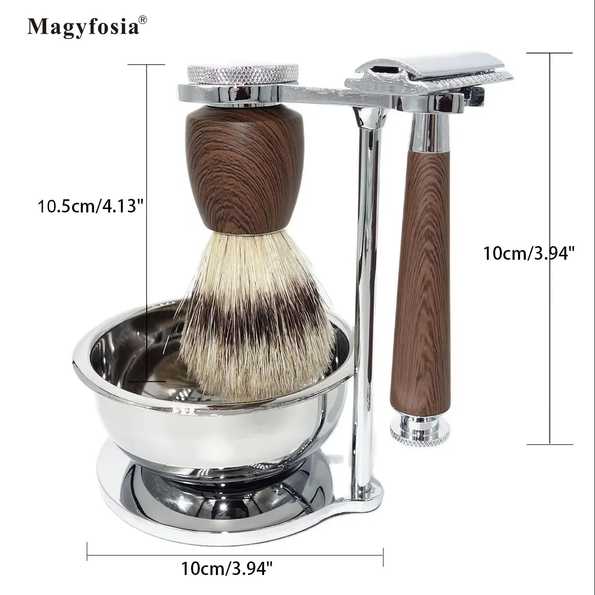 Magyfosia Classic 4 in 1 Men's Shaving Kit with Natural Boar Hair Brush and Double-edge Beard Safety Razor Barber Grooming Tool