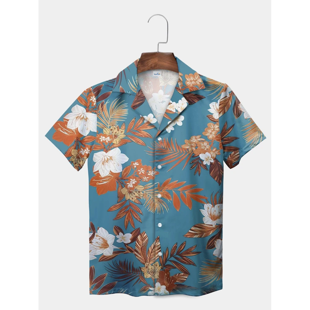 Tropical Plant Leaves Palm Tree Leaves Casual Shirt Botanical Print Light Color Shirt Pattern Men's Short Sleeve Hawaiian Shirts - Image 6