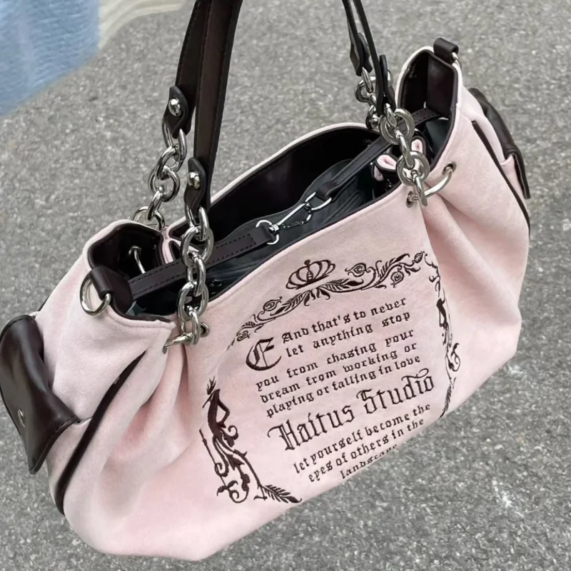 Neue y2k Frauen Vintage Gothic Einkaufstasche ästhetische große Kapazität Stickerei Brief Retro Damen Schulter Hand Umhängetaschen