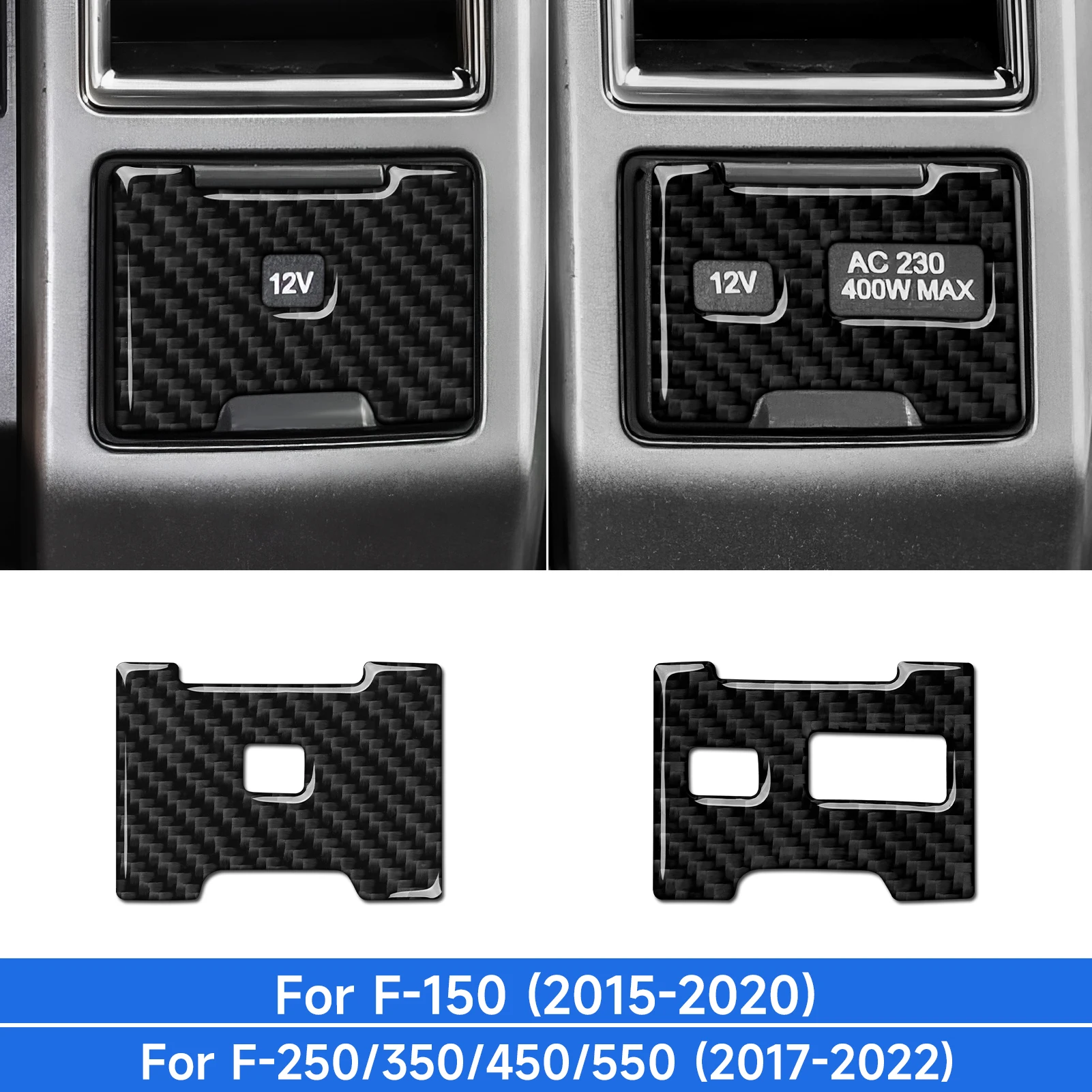 Car Center Console 12V Display Panel. For Ford F-150 250 350 450 550 (2015-2022) Accessories Soft Carbon Fiber Interior Sticker.