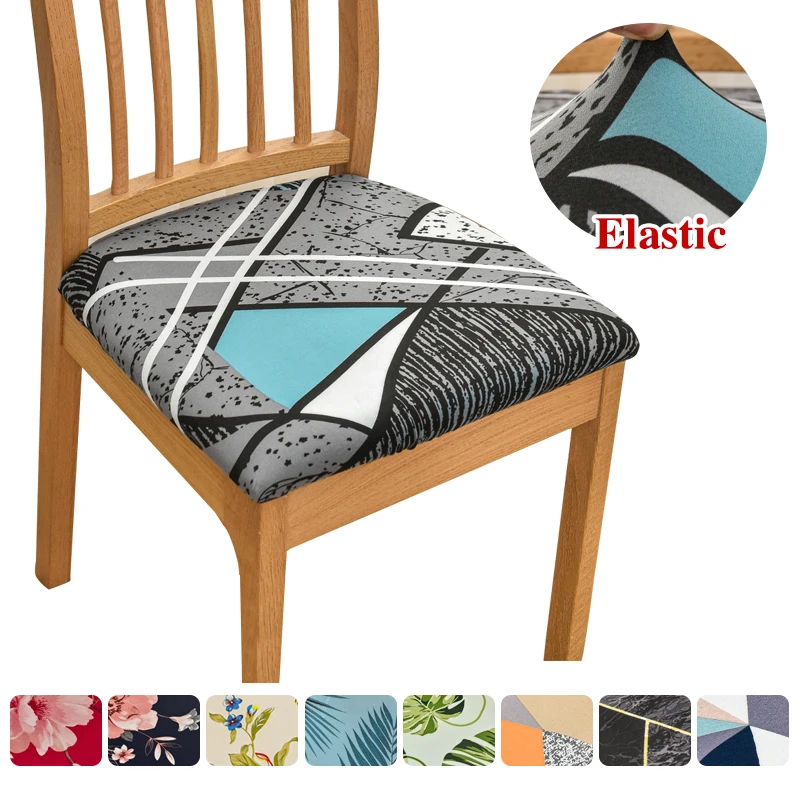 Funda elástica lisa estampada para silla, funda para cojín de asiento para silla, funda para comedor, cocina, Protector de silla extraíble, 1 ud.