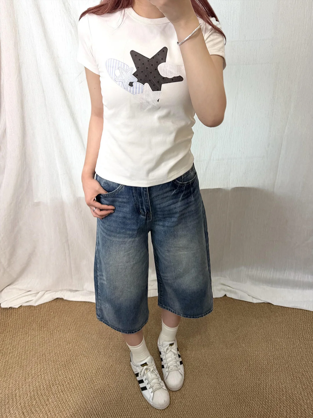 

High Waist Wide Leg Jeans Women's Summer Thin Straight Cut Loose Fit Slimming Short Jeans Water Washed Vintage Style