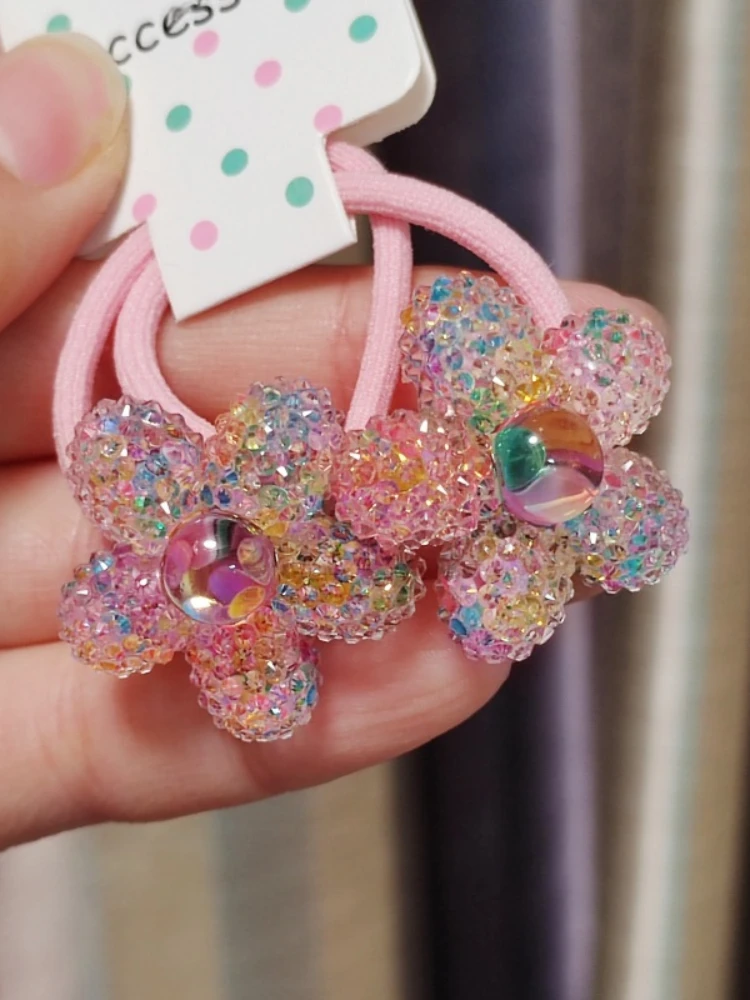 Bandeaux élastiques à paillettes colorées pour filles, joli dessin animé, accessoires pour cheveux de princesse, cravates pour enfants, vêtements de sauna pour bébé, 2 pièces