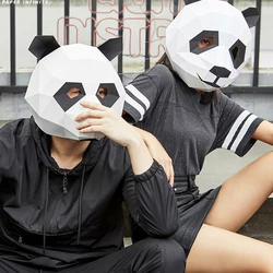 3D Paper Mold Panda Head Mask Headgear Animal Model Halloween Cosplay Props Woman Men Party Role Play Dress Up DIY Craft Masks