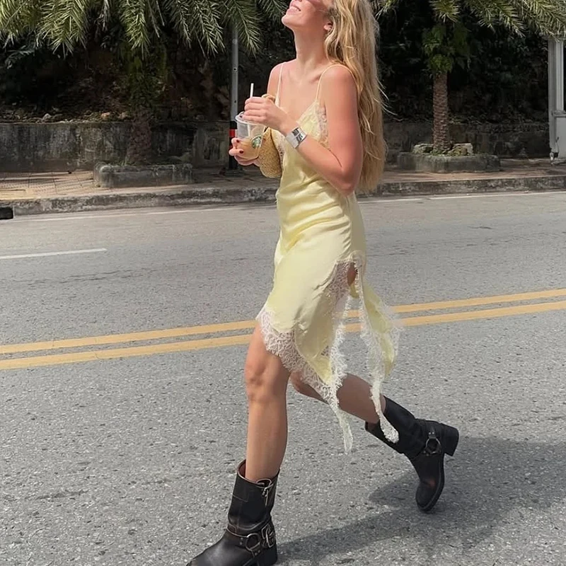 Estate nuovo sexy V-ne Svel raso di seta pizzo asimmetrico Dr Ele l fasciatura in vita Ci pendolarismo chiusura con cerniera