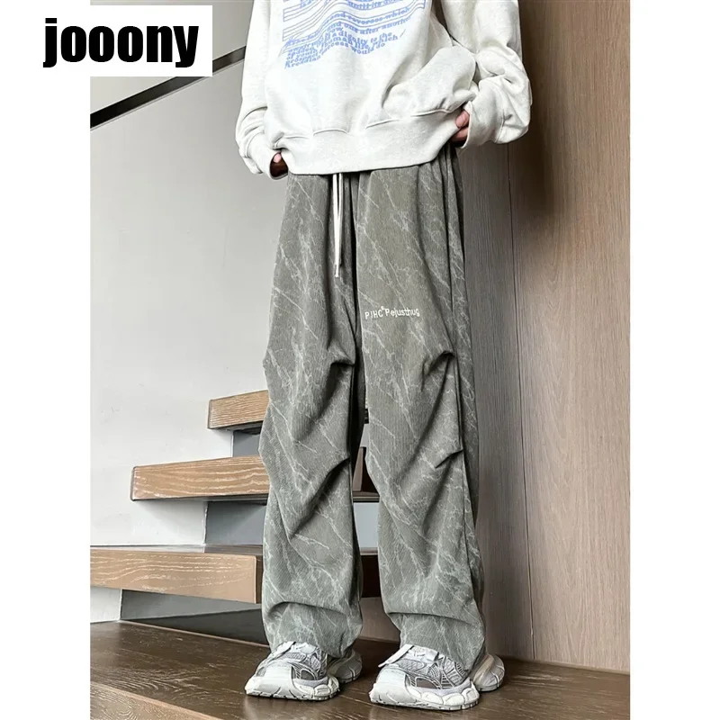 

Street Hip Hop Harajuku Loose Casual Japanese Sweatpants Corduroy Parachute Pants Men Korean Versatile Wide Leg Trousers Male