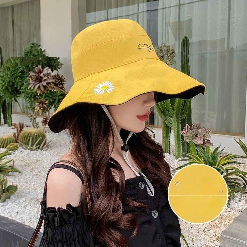 Summer Sun Hat, Women's Sun Hat, UV Resistant Sun Hat, Big Brim, Small Daisy Double-sided Fisherman Hat