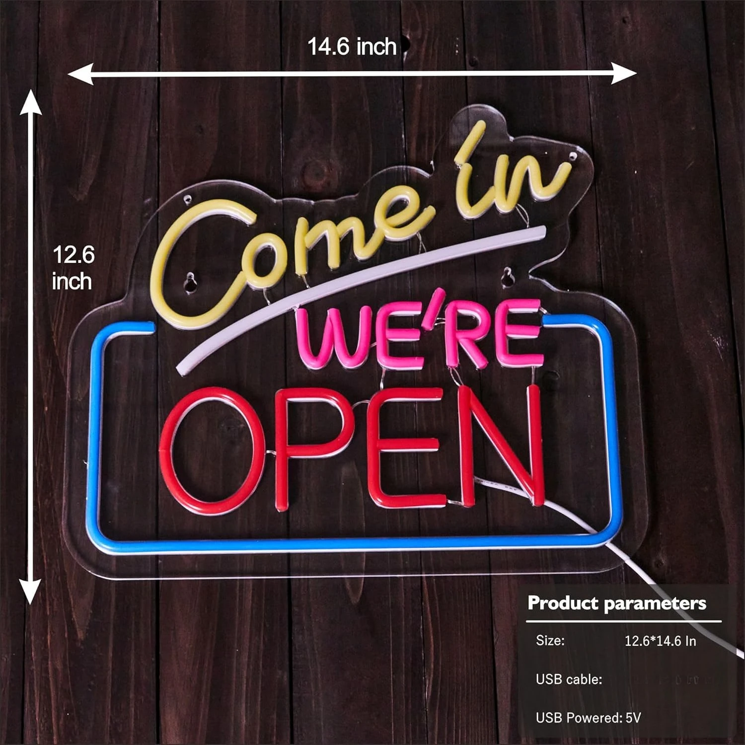 Come In We're Open Neon Sign USB Dimmable LED Light for Café Business Shop Bar Hotel Restaurant Retail store Party Pub Decor