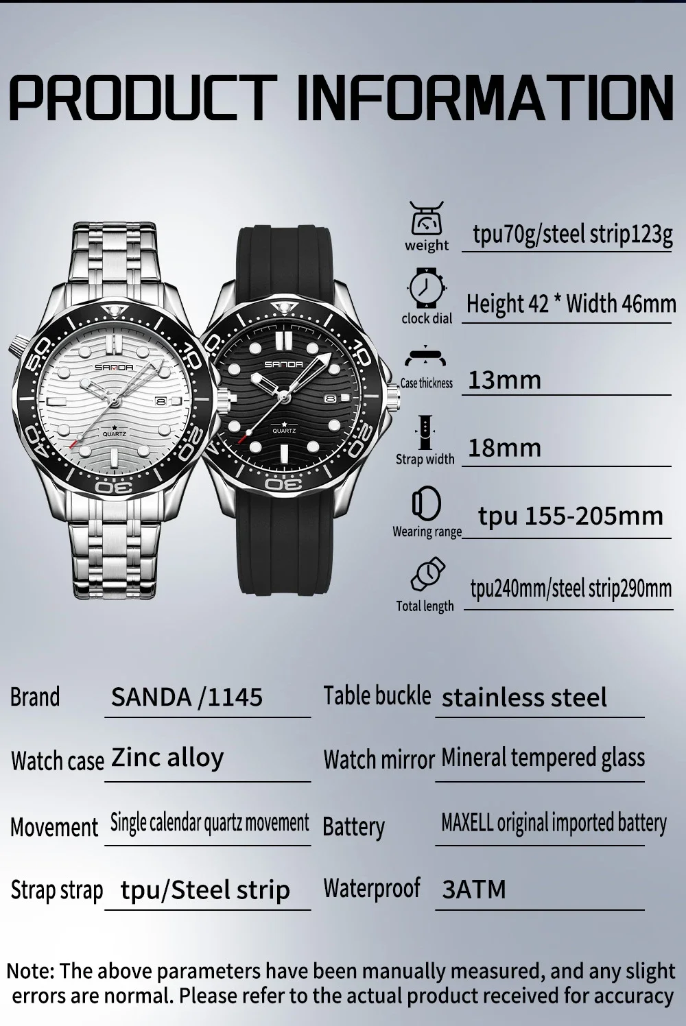 SANDA 2025 New Men's Quartz Watch TEMU Multifunctional Waterproof Luminous Calendar Business Men's Quartz Watch 1145