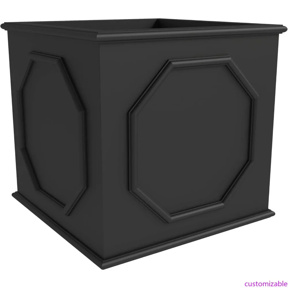 

Weatherproof Fiberstone and MgO Clay Square Planter with Drainage, Black, 8-26 Inches