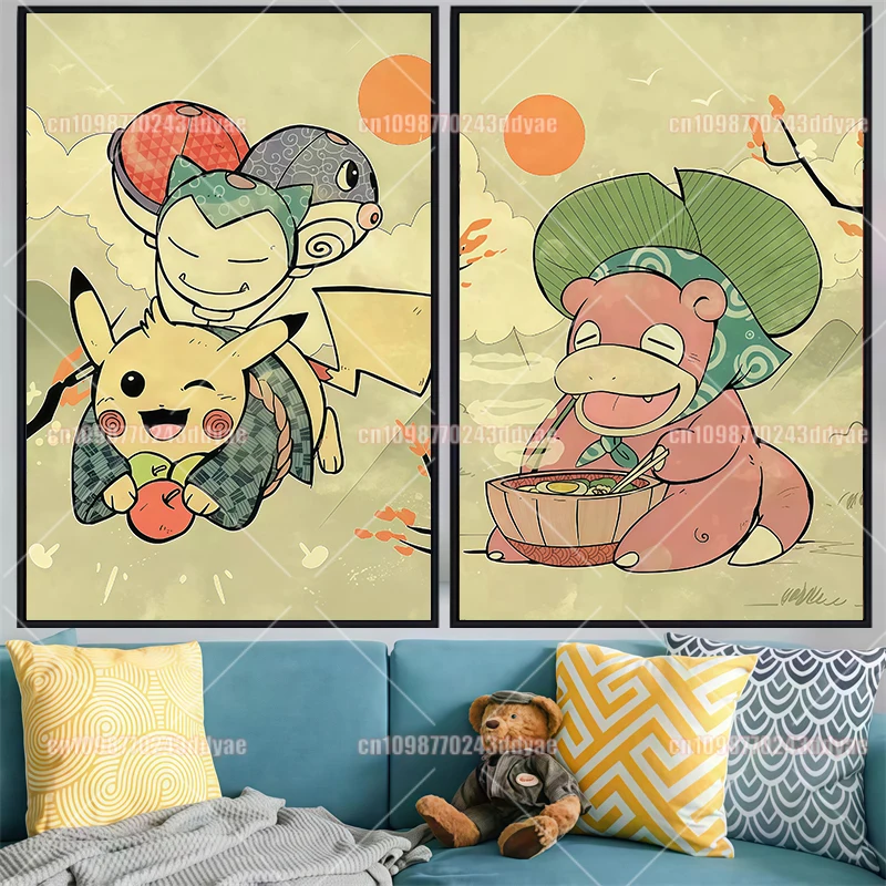 Classic Pokemon Canvas Painting Anime Poster Japanese Ukiyoe Woodblock Print HD Printing Picture Wall Art Home Decor Gift - view 4