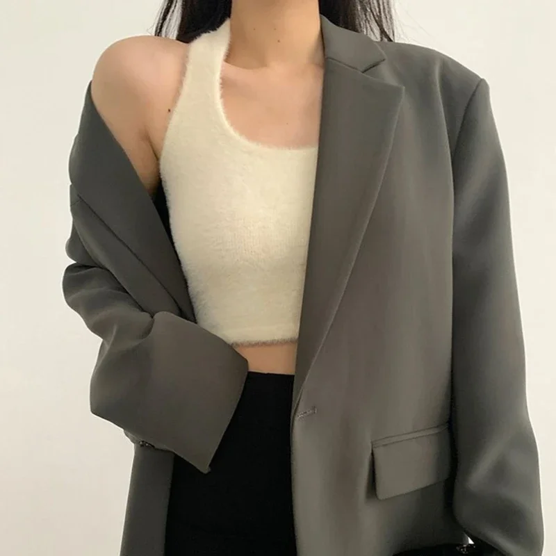 Solid Coats for Women Jacket Black Clothes Loose Gray Blazer Woman Fashion 2024 New Arrivals Outerwears in Promotion in Cheap