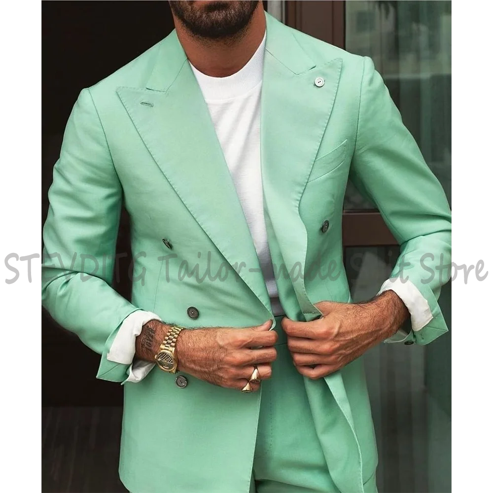 Men Linen Formal Wear - Men's Double Breasted 2 Piece Suit