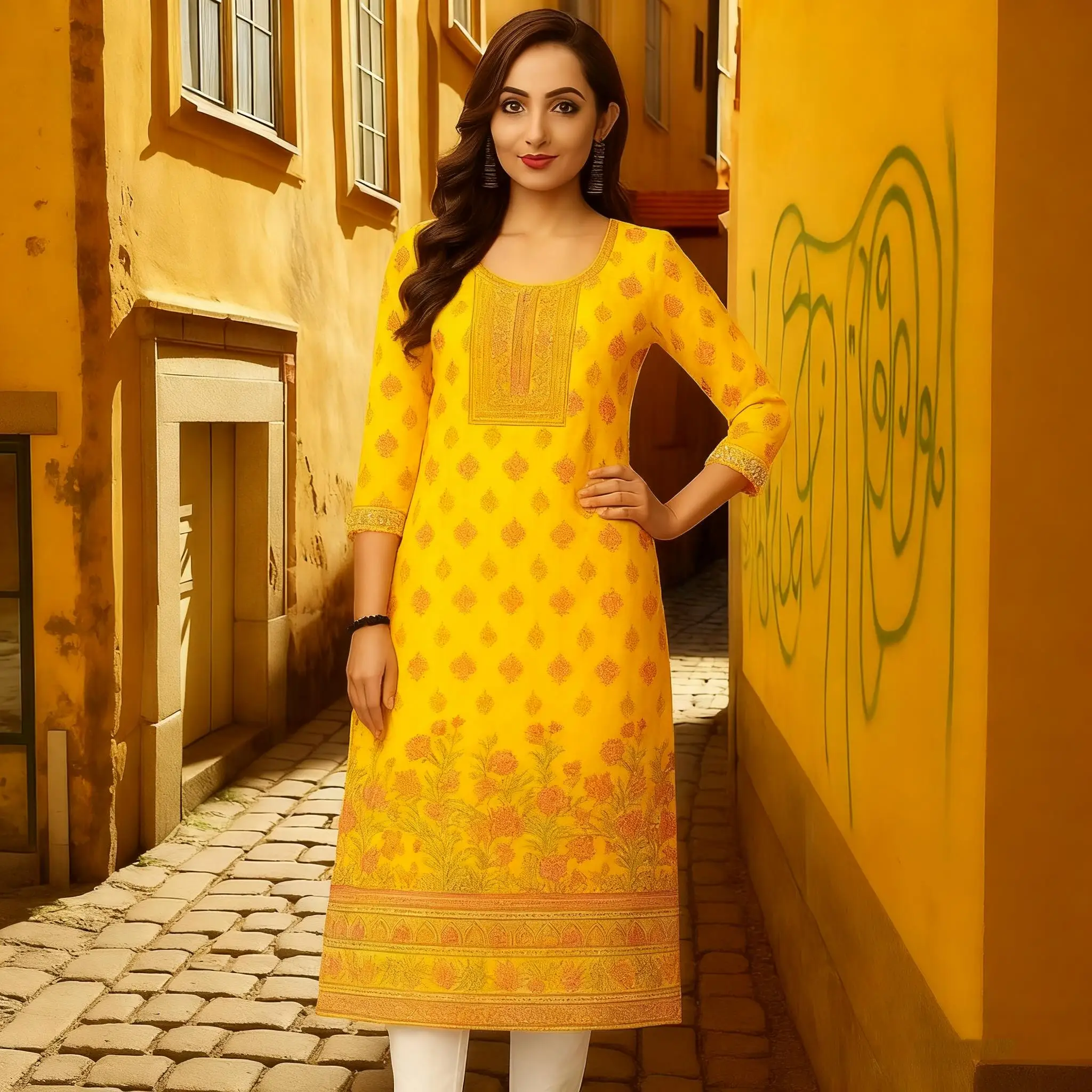 فستان كاجوال للنساء المسلمات كورت بحاشية مقطوعة مستقيمة كاجوال عرقية على شكل طاووس وزهور اليوسفي Abito Donna Musulmana Muslim Kurtta،