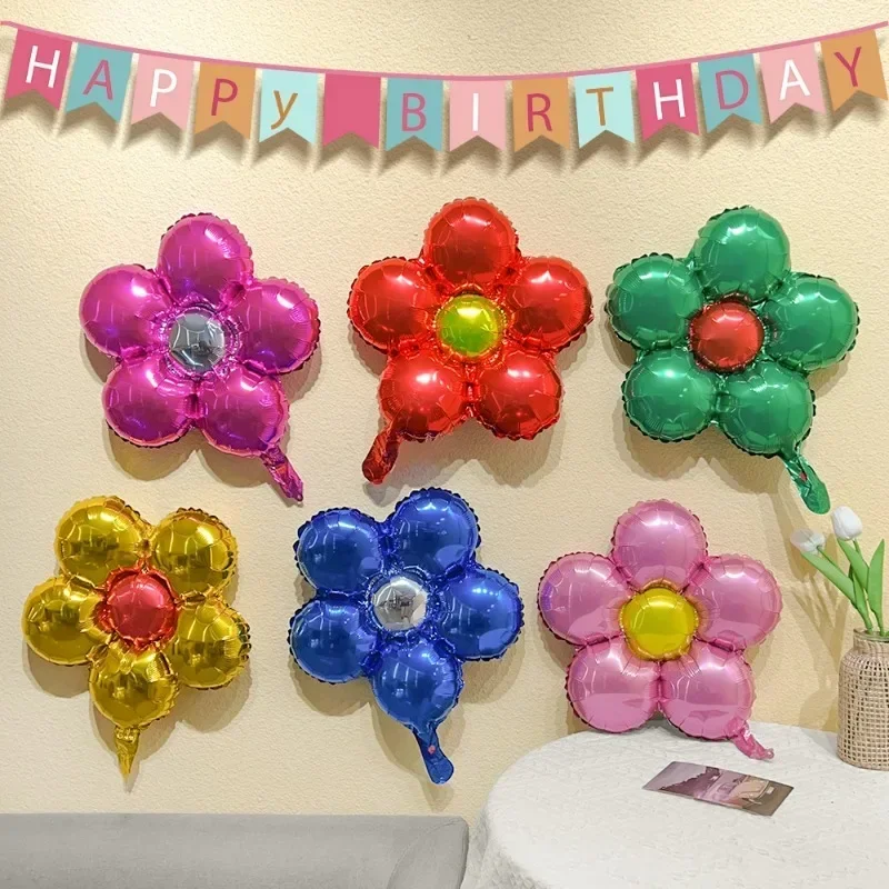 5/30PCS Five-petal Flower Balloons Color Aluminum Foil Inflatable Balloon Reusable Birthday Party Wedding Decorative Supplies