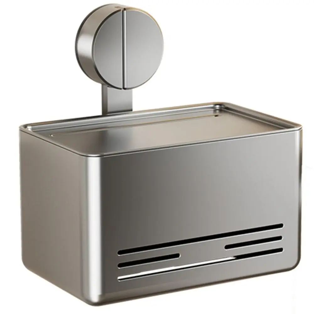 Aluminum Suction Cup Tissue Box With Drawer Non-perforated Toilet Paper Holder Suction Cup Mount Modern Wall Mounted Tissue Box